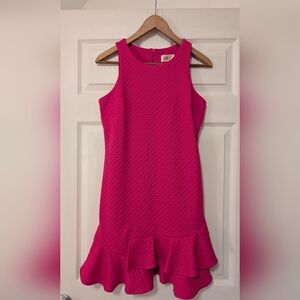 Eliza J Sleeveless Pink Ruffle Hem Cocktail Dress textured jacquard Size 6